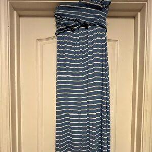 Blue and White Striped Maternity Women's Strapless, Sleeve Cross Dress